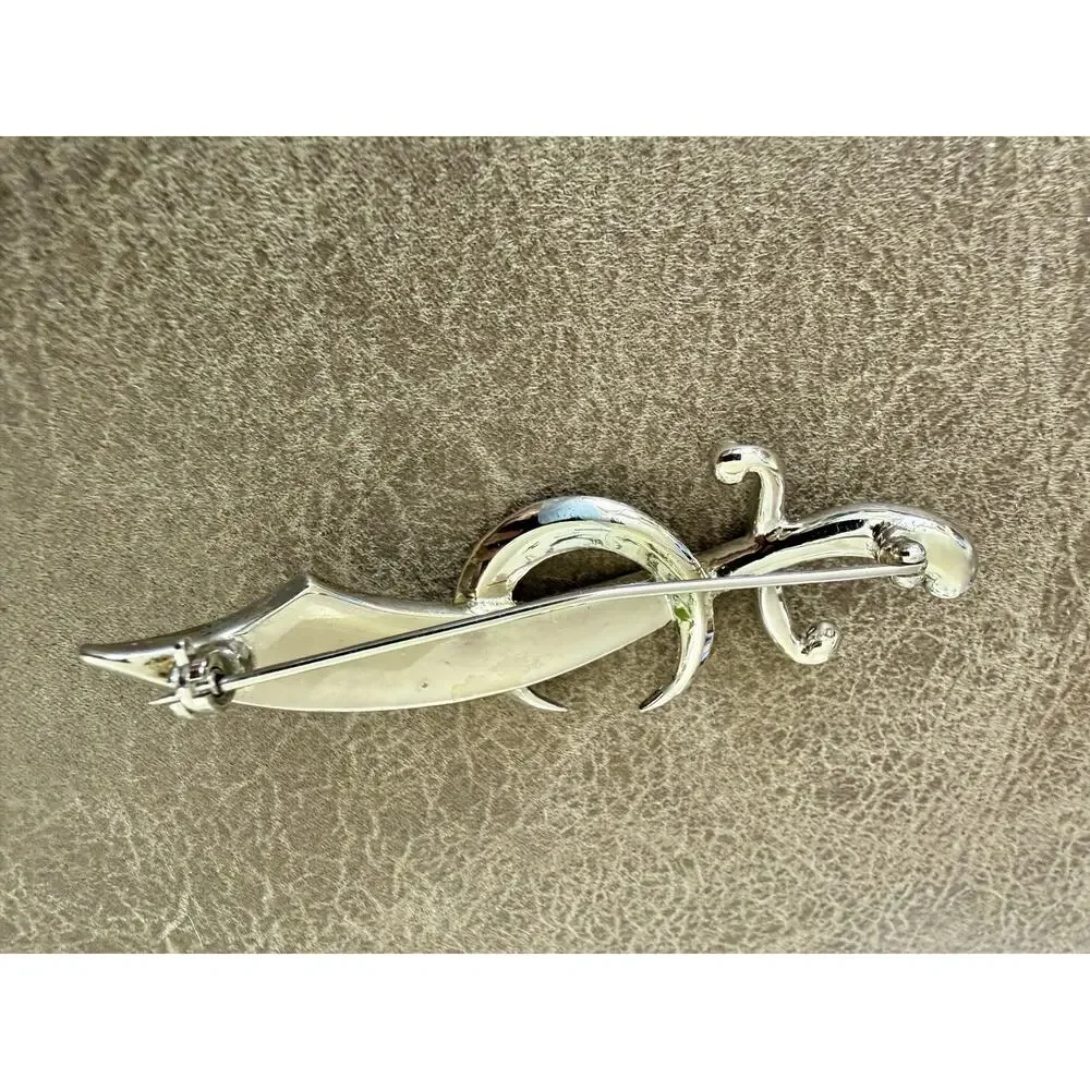 Vintage Chunky sword brooch Clear Pave Rhinestones,‎ Rhodium plate 3” Long GUC